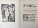 an open book with a drawing of a woman and a man