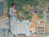 a painting of two women sitting at a table