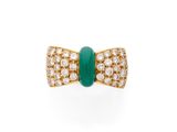 an emerald and diamond bow ring
