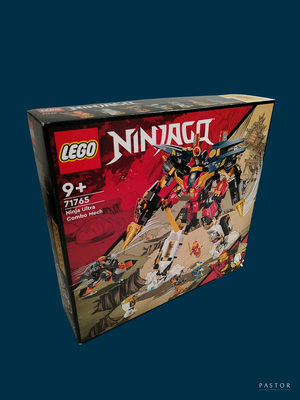 une boîte de figurines Lego Ninja sur fond bleu