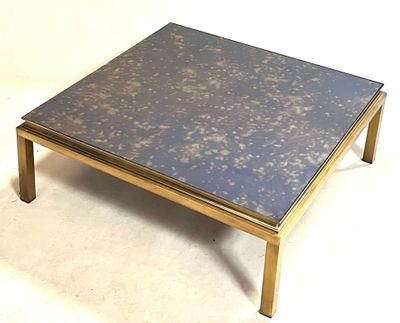 a coffee table with a blue marble top on a white background