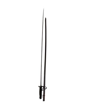 a black and white photo of a sword with a long blade