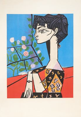 une image représentant un tableau où l'on voit une femme tenant une fleur à la main