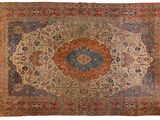 an antique rug with a medallion design on a white background