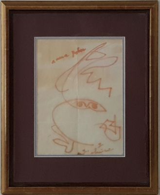 framed picture of a drawing of a man with a hat and a tie