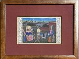 framed picture of a painting of a group of people in front of a train