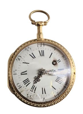 Montre de poche en or ciselé le couvercle guilloché orné d'u… - Photo 1