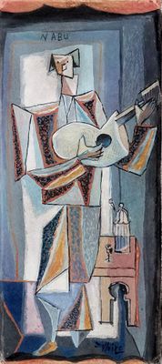 une image d'un tableau représentant un homme jouant de la guitare