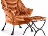 a brown chair and ottoman sitting next to each other