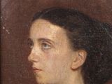 portrait of a woman in a black dress with a white collared shirt