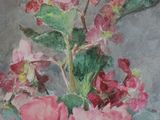 a painting of flowers in a vase on a table