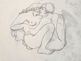 a drawing of a nude woman sitting on top of a piece of paper