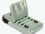 a green case that has two black straps on it