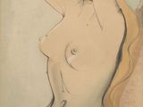 une image représentant le dessin d'une femme nue, les mains posées sur la tête