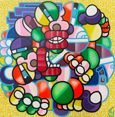 une image représentant une peinture mettant en scène plusieurs personnages Nintendo sur un fond jaune