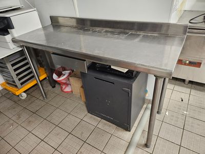 a stainless steel counter in a commercial kitchen