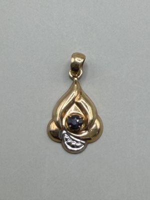 Pendentif goutte en or jaune 750 millièmes serti d'un saphir… - Photo 1