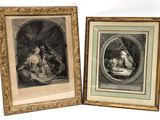 two framed prints of a woman and a man in a bed