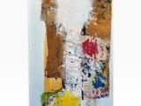 an abstract painting of a vase and a vase of flowers on a white surface