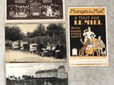 trois anciennes cartes postales représentant une ville et un hôtel au milieu du XXe siècle