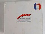 a white box with a red and blue sticker on it