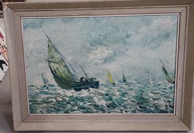 une photo d'un tableau représentant un voilier en mer
