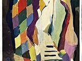 an image of a painting of a man sitting on a bench