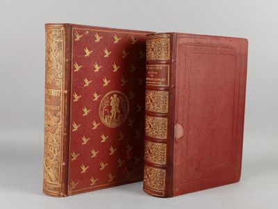 un vieux livre à la couverture rouge posé à côté d'un livre plus petit