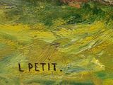an image of a painting of a field with trees in the background