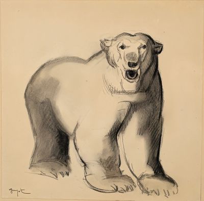 drawing of a polar bear with its mouth open and mouth wide open