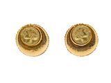 pair of gold plated earrings with a roman coin in the center