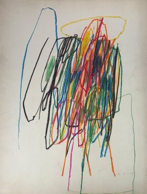 drawing of a drawing of a person ' s head with colored hair