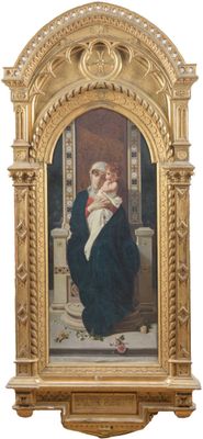 une image d'un tableau représentant une femme tenant un enfant dans ses bras