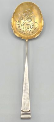 a close up of a spoon with a flower design on it