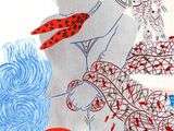 un dessin représentant une femme à cheval, coiffée d'une couronne