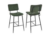 a pair of green velvet bar stools with metal legs
