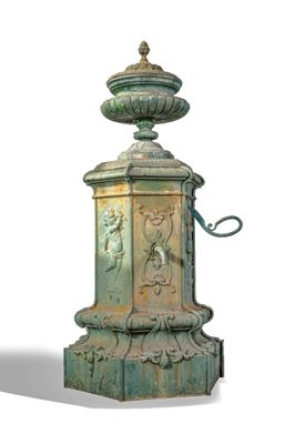 a green fountain with a bird on it on a white background