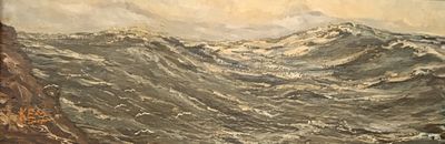 KEM (XXème) Vol de mouettes au-dessus des vagues