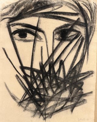 an image of a drawing of a woman ' s face with black and white lines