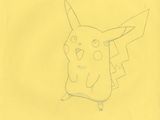 dessin représentant un Pikachu de bande dessinée assis sur une feuille de papier jaune