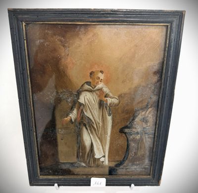 an image of a painting of a man with a dog in a room