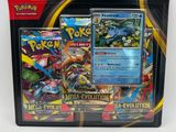 un gros plan d'une boîte de cartes Pokémon posée sur une surface blanche