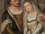 an image of a painting of a man and a woman holding hands