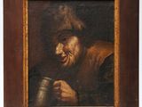 an old painting of a man holding a cup in his hand