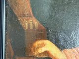 a painting of a woman holding a box with a butterfly on it
