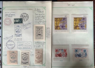 an open book with stamps and stamps on it sitting on a table
