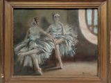 tableau représentant deux ballerines assises dans une pièce avec une fenêtre