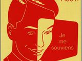 an image of a red and yellow poster with a picture of a man in a suit