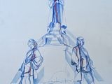 tableau représentant un groupe de personnes debout au sommet d'une statue