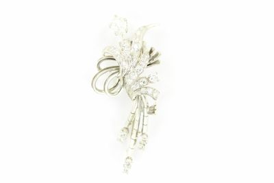 silver plated flower brooch with crystals and pearls